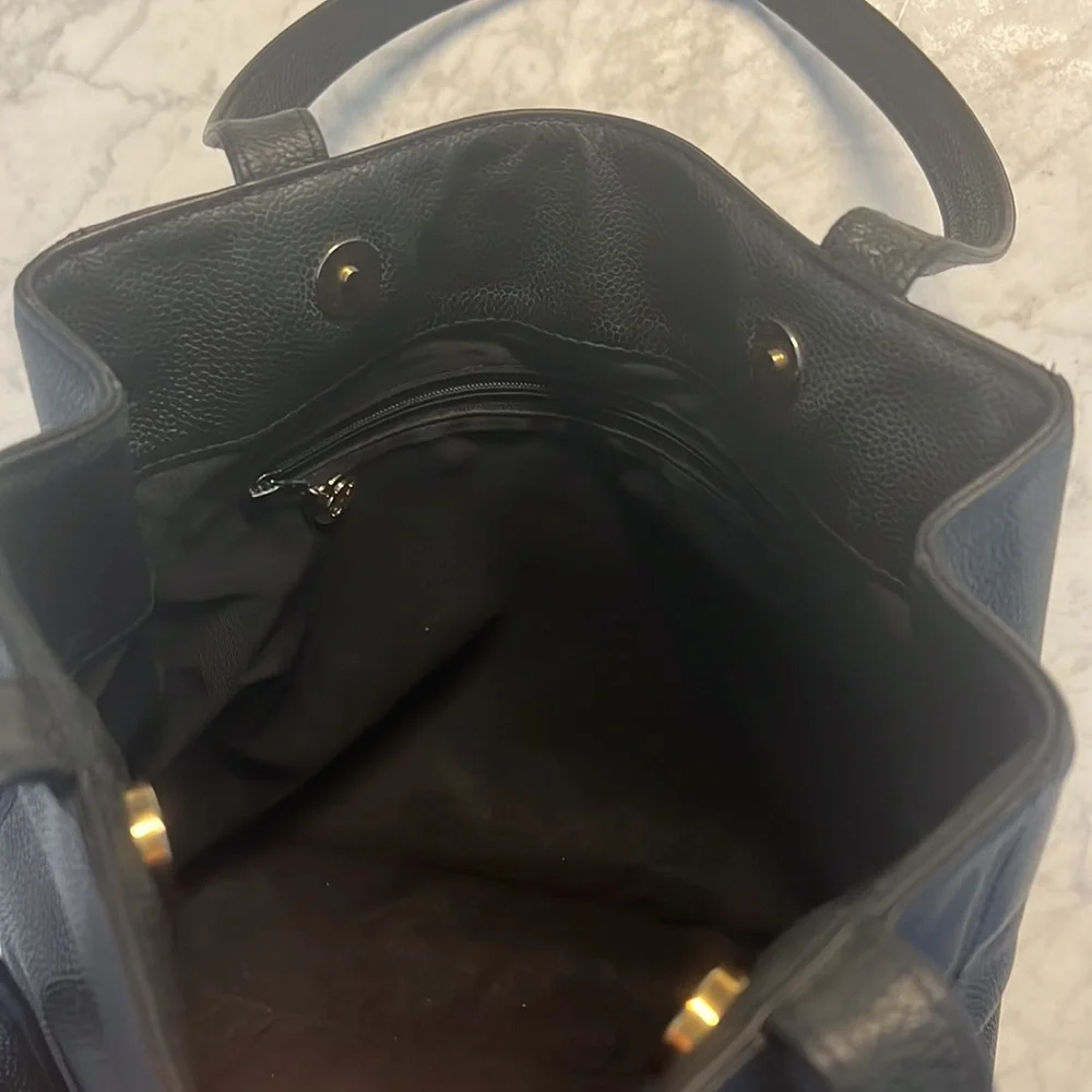 CHANEL Coco Mark Black Caviar Leather Tote Shoulder Bag